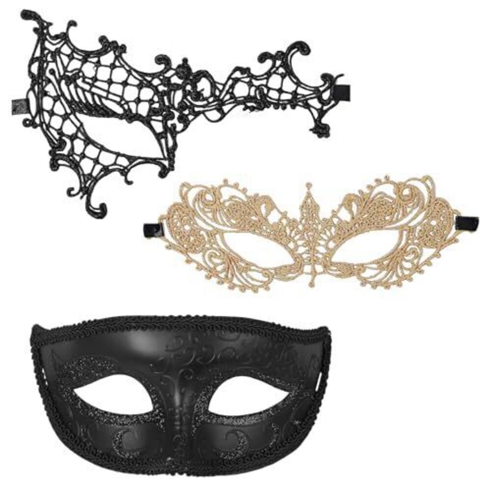 9784 Masquerade Mask for Couples: 3PCS Adult Elegant Half Face Lace Mask